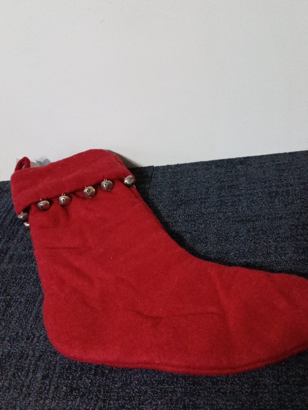 Pottery Barn Red Holiday Stocking Tag with Silver Bell Accent